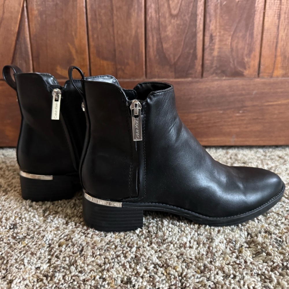 Calvin Klein Black Leather Ankle Booties